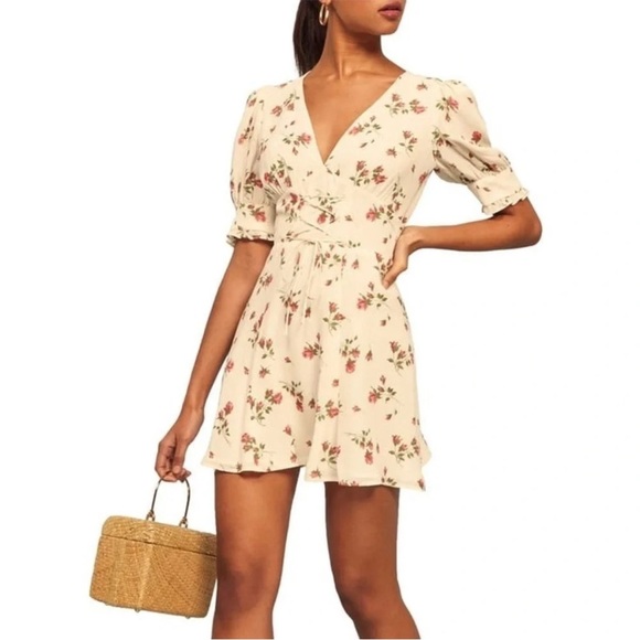 Reformation Steph Floral Lace Up Mini Dress Florence - Picture 1 of 6